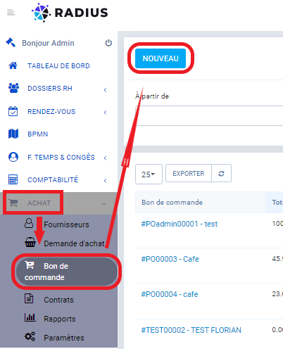Noveau bon de commande