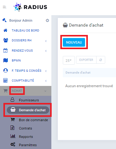 Nouveau demande d'achat