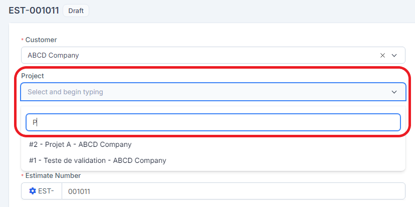 Estimate link to a project