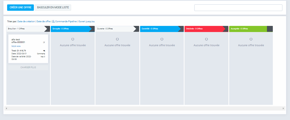 Representation de l'offre en mode pipeline