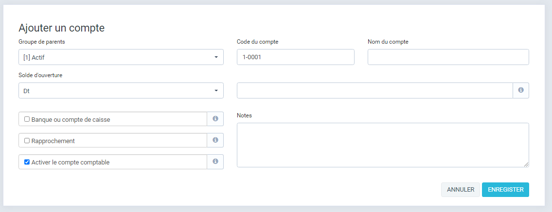 Formulaire de création d'un nouveau compte