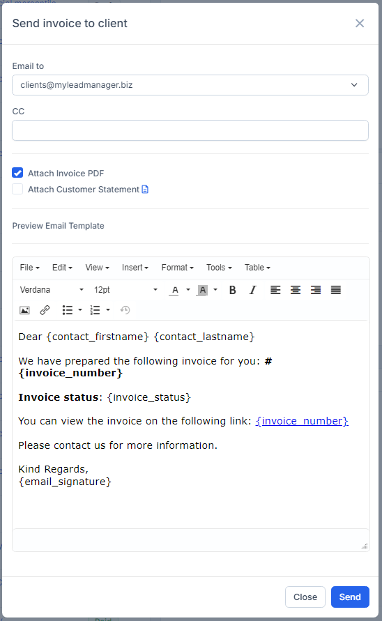 Invoice by mail ang 1